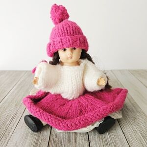 Vintage Ginny 7.5" Vogue Dolls Brown Braided Hair Wearing a Handmade Knitted Dre